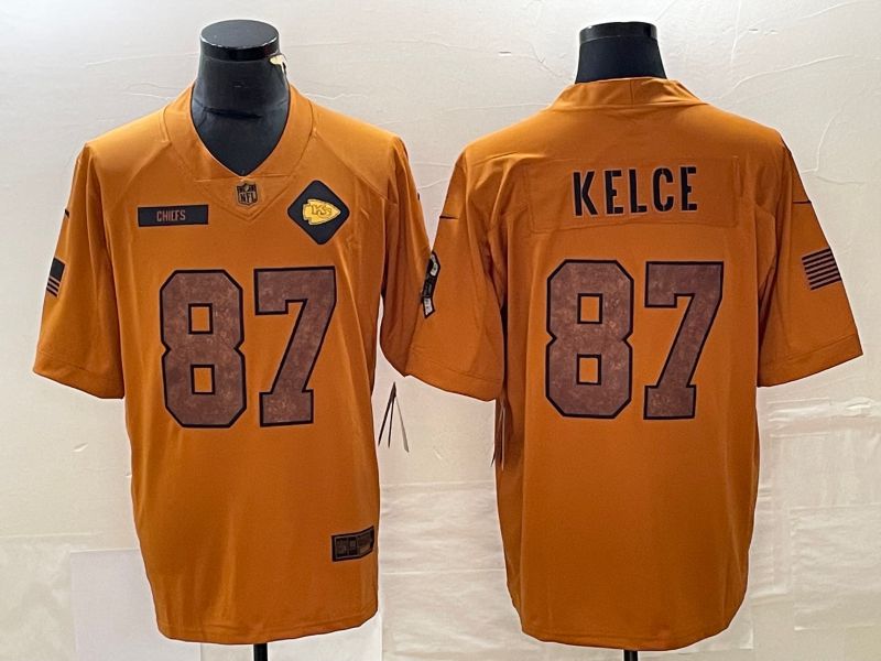 Men Kansas City Chiefs 87 Kelce brown Nike 2023 Salute To Service Limited NFL Jersey